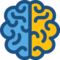 an artistic graphic of a brain divided into two colors, blue and yellow